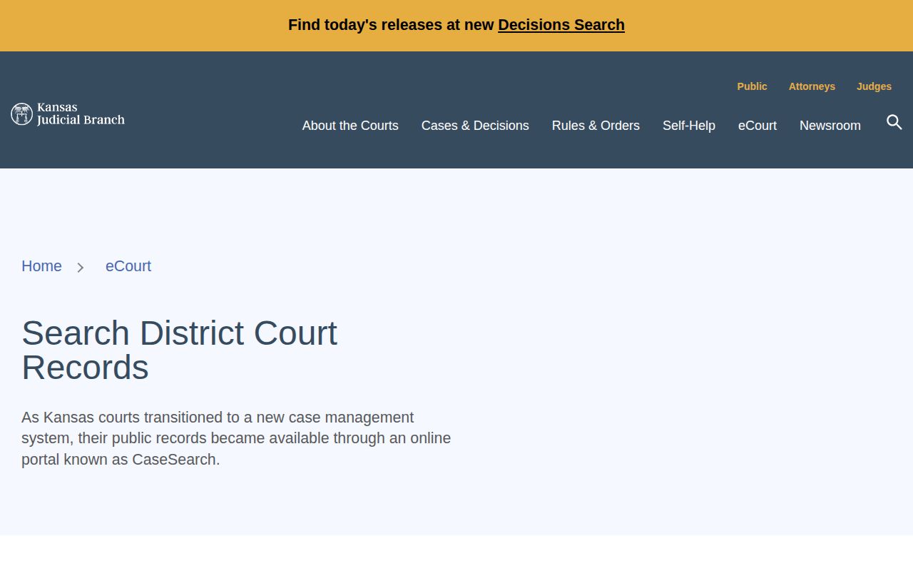 Kansas district court record route for Graham County warrant and disposition checks